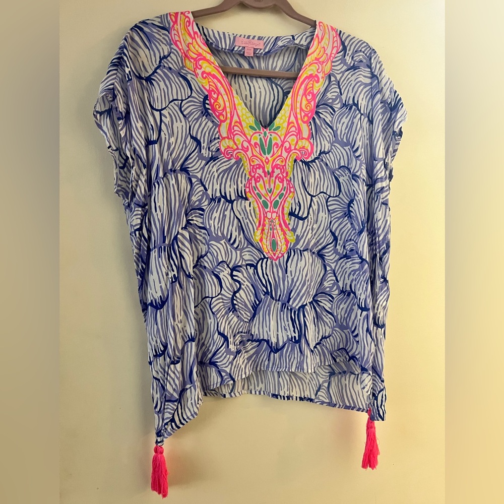 Lilly Pulitzer White and Purple Printed Tunic Top